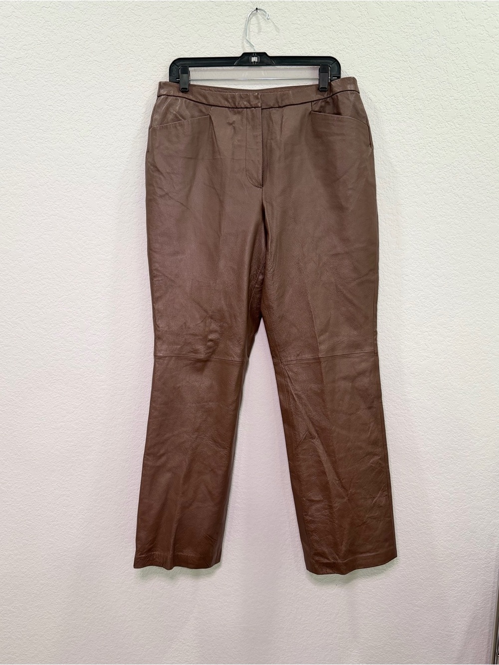 Chadwick’s Women’s Brown 100% Leather Straight-Leg Pants - Size 14